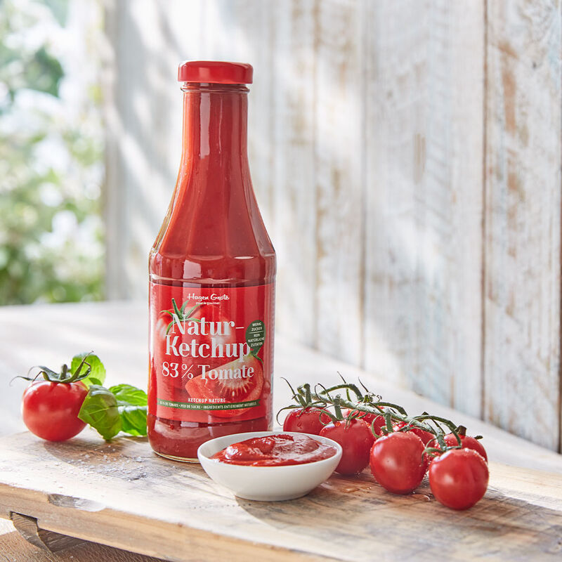Délicieux ketchup nature : 83% de tomate, peu de sucre, à aromatiser selon son goût avec des mélanges d'épices Photo 2
