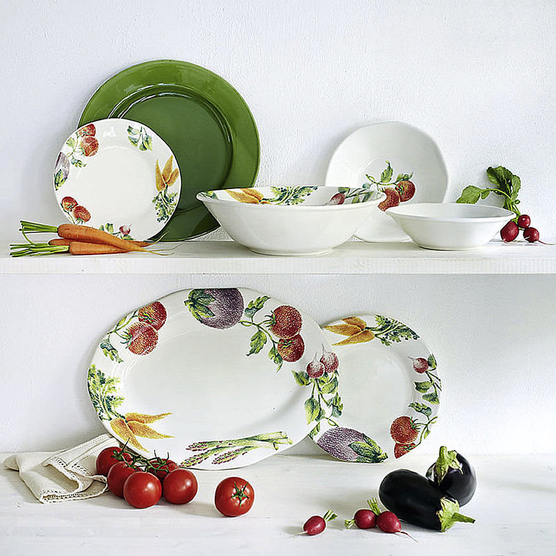 Assiettes creuses : belle vaisselle italienne au décor de légumes Photo 2