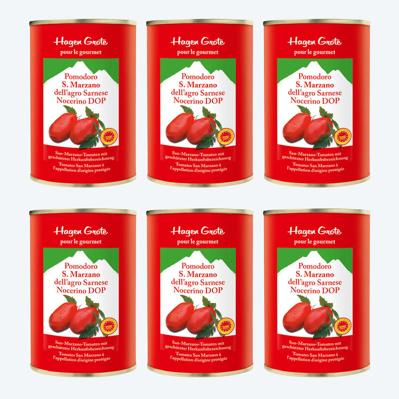 6 botes : tomates peles San Marzano, considres comme les tomates les plus aromatiques du monde