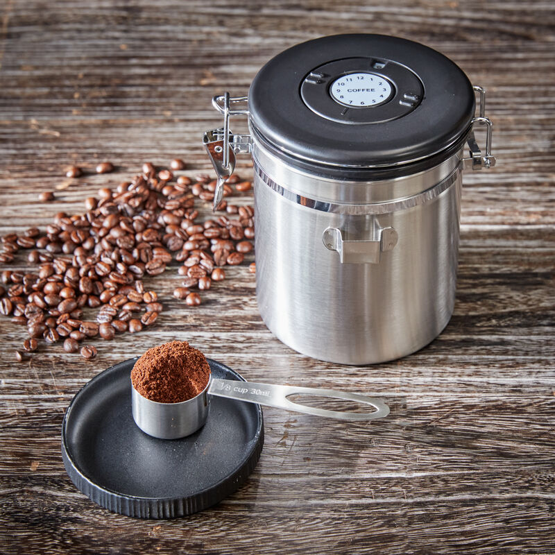 Boîte à café hermétique avec cadran dateur et cuillère doseuse en acier inoxydable Photo 2