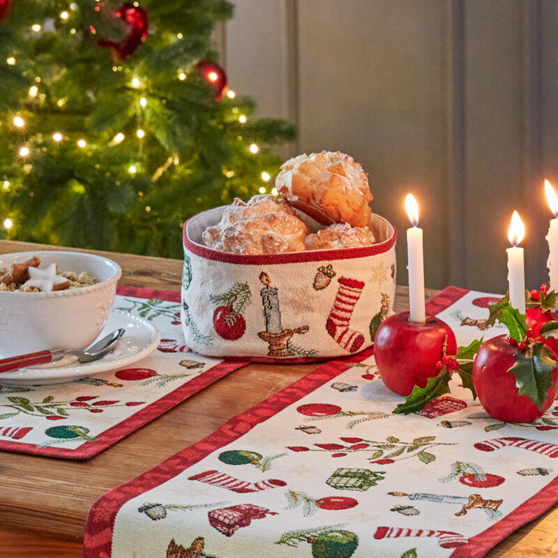 Corbeille à pain tissage Gobelin au motif « Décorations du sapin de Noël »