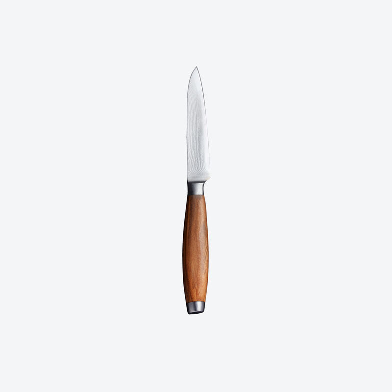 Couteau  lgumes damas  avec manche en bois d'olivier noble : rpond aux exigences les plus leves