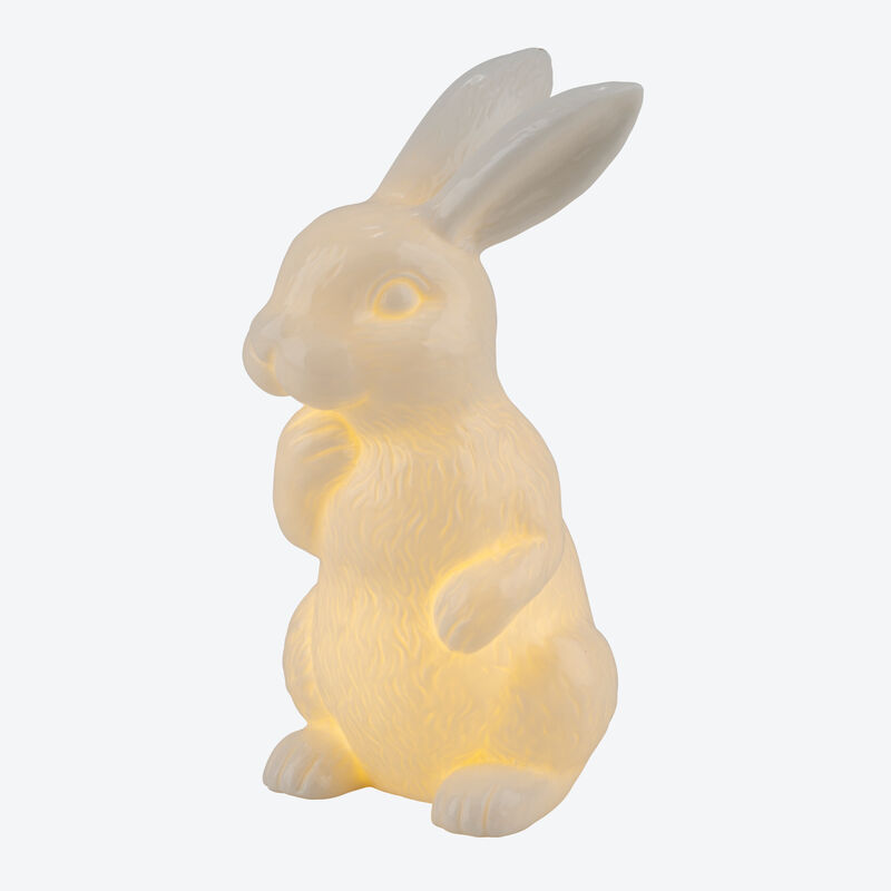 Fabriqué à la main : lapin de Pâques en porcelaine lumineux avec une technologie LED innovante