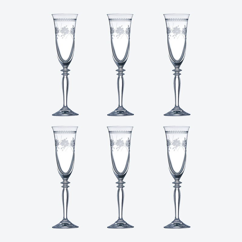 Flûtes à champagne en cristal de Bohême avec motif floral en filigrane par pantographie