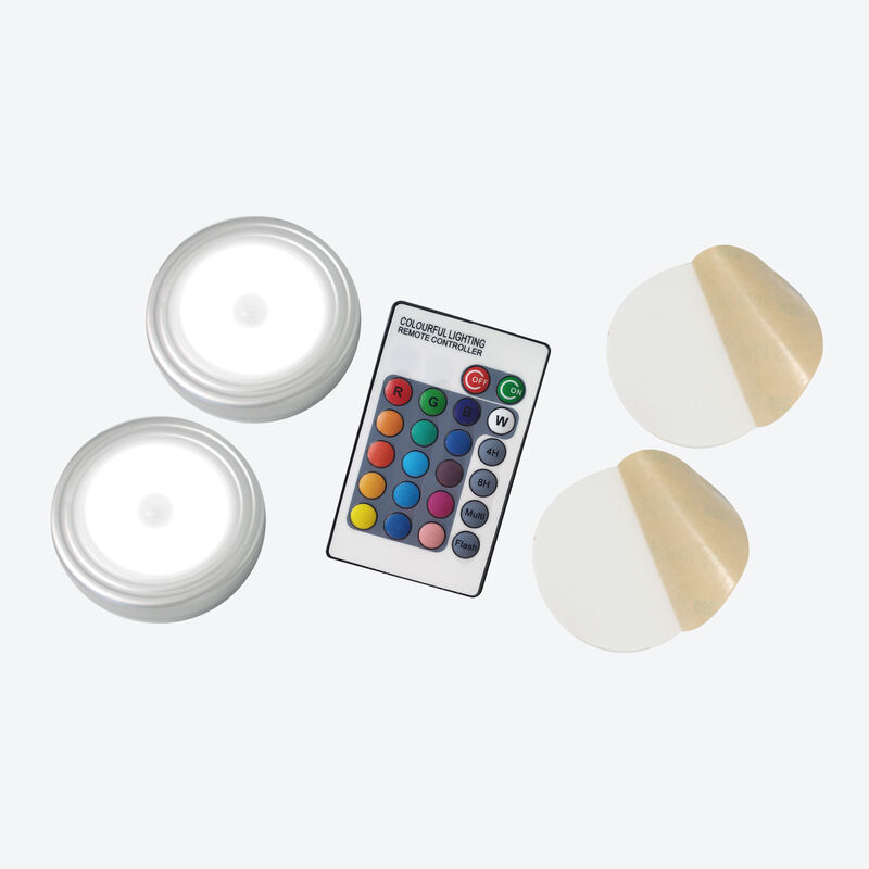 Mini-lampes LED mobiles 16 couleurs possibles pour éclairage ou ambiance.  Sans fil, à piles, commande par simple pression ou té