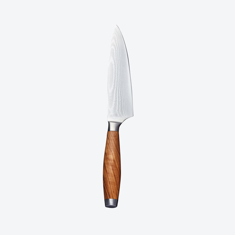 Petit couteau de chef damas avec manche en bois d'olivier noble : rpond aux exigences les plus leves