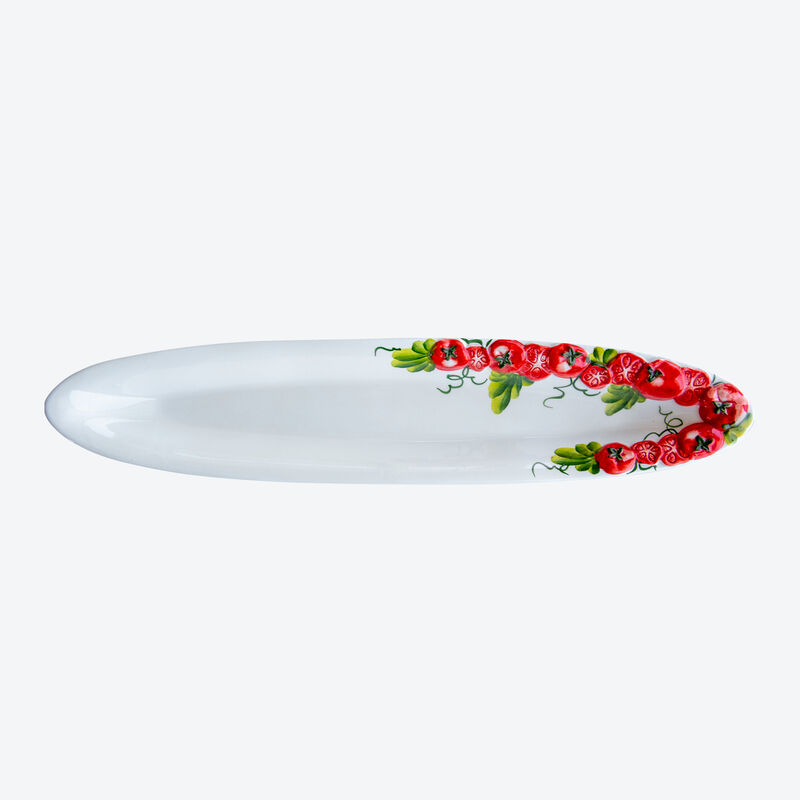 Plat ovale - Céramique traditionnelle avec relief et motif de tomates peint à la main