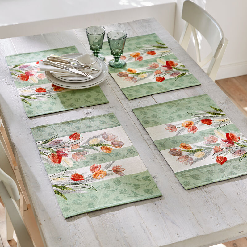 Sets de table en gobelin au motif printanier de tulipes