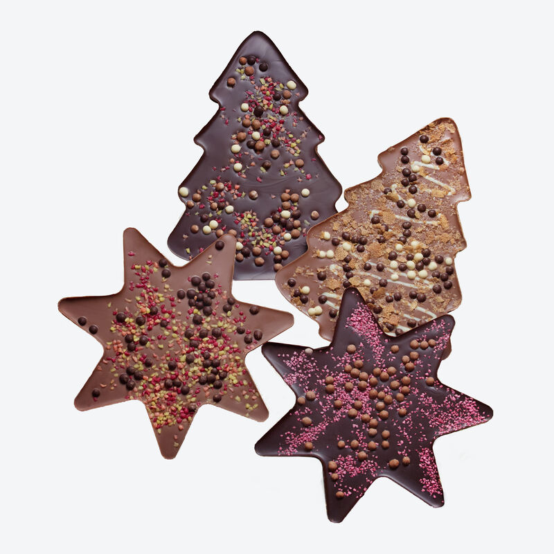 Tablettes de chocolat de Noël en forme de sapin et d'étoile
