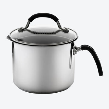 Image du produit pour 'Casserole en acier inoxydable avec couvercle gouttoir -  16 cm, capacit 2,4 l'