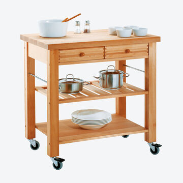 Image du produit pour 'Desserte de cuisine mobile en bois de h�tre massif �tuv� de haute qualit�, sans panier'
