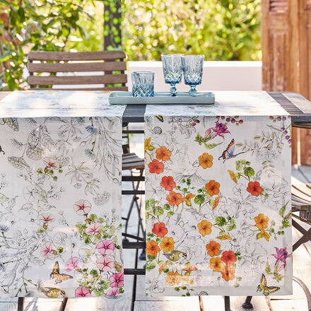 Image du produit pour 'Chemin de table en lin fleuri - fabrication artisanale italienne, 45 x 170 cm'