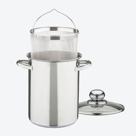 Image du produit pour 'Cuiseur � asperges en acier inoxydable avec panier �gouttoir pour une cuisson douce'