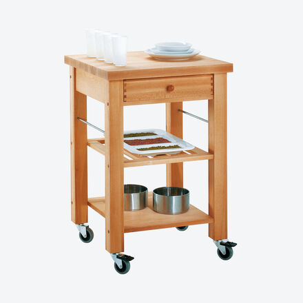 Image du produit pour 'Desserte de cuisine mobile en bois de h�tre massif �tuv� de haute qualit�, sans panier'