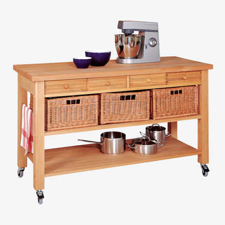 Image du produit pour 'Desserte de cuisine mobile en bois de h�tre massif �tuv� de haute qualit�, sans panier'