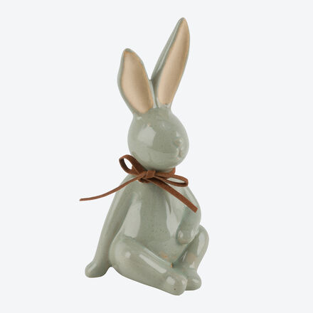 Image du produit pour 'Lapin d�coratif en c�ramique �maill�e vert sauge avec ruban - �l�gance printani�re pour P�ques'