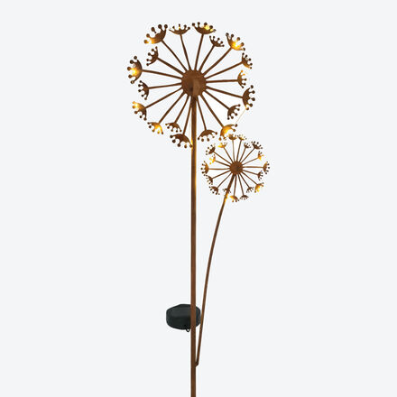 Image du produit pour 'Pissenlit solaire LED - pique de jardin en m�tal finition rouille, hauteur 114 cm'
