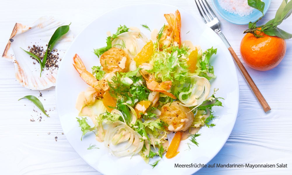 Fruits de mer sur salade de mandarine et mayonnaise Recette